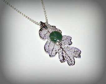 Electroplaquee silver oak leaf and tourmaline