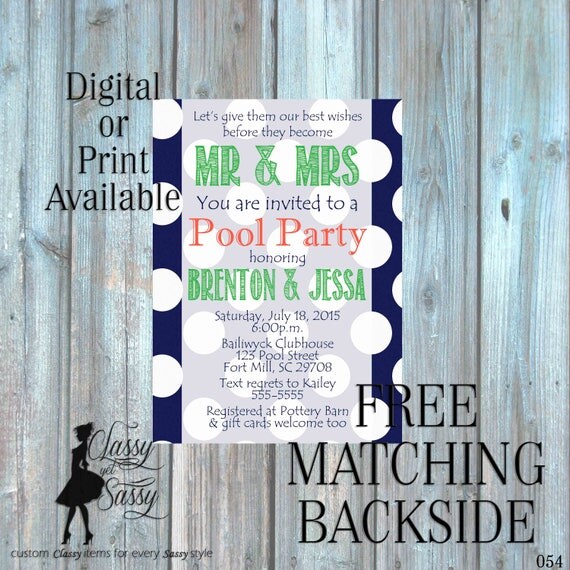 Couples Shower Invitation, Pool PartyCouples Wedding Shower Invitation, Couples Shower party Invitation 054