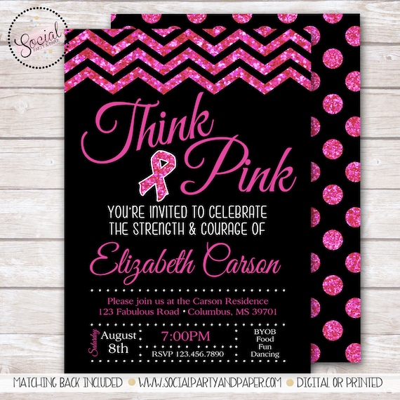 Think Pink Breast Cancer Awareness Party Invitation Digital Or