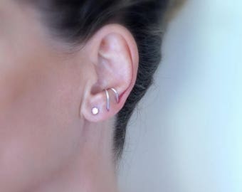 Thin suspender earring, Sterling silver ear suspender, Delicate SINGLE suspender earring for her, Minimalist earrings