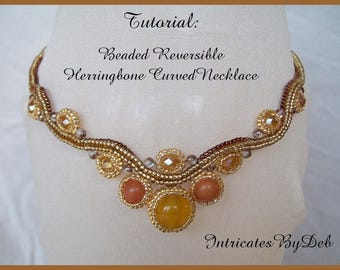 Tutorial Beaded Reversible Herringbone Necklace - Beading Pattern, Beadweaving Instructions, PDF, DIY
