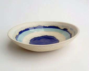 Ceramic Pottery Bowl Dish: Handmade stoneware pottery dish... Indigo Pool