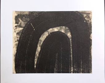 Art Print . Abstract . Black white + tan Decor. Trace 10 Print Size 13" x 11" . unframed .