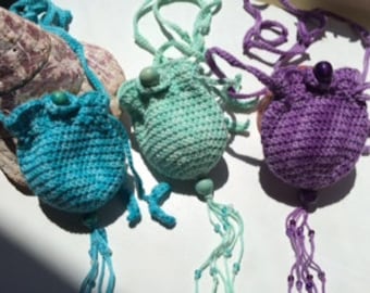 Amulet bags ~ New Scheepjes sunkissed soft cotton ~ Peach ~ Purple ~ Aqua & more