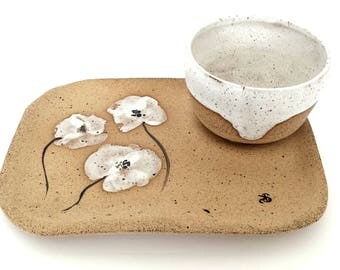 Soup & Sandwich Tray - Handmade Rustic | White Wild Flowers
