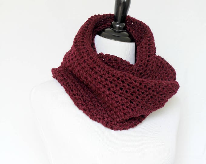 Crochet cowl, infinity scarf, knit cowl, large cowl, loop scarf, infinity loop, crochet scarf, burgundy cowl,