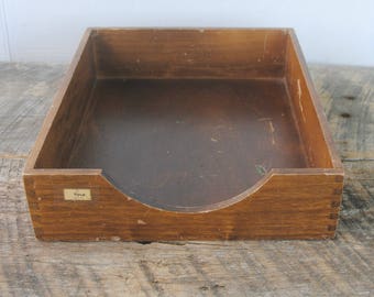 Vintage Wood Desktop Organizer In Out Tray