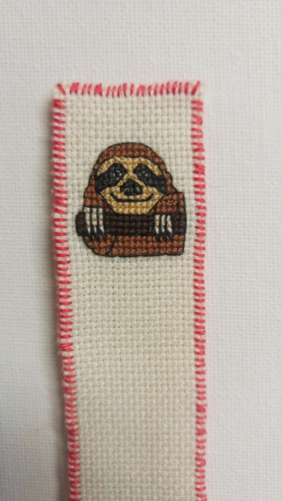 sloth cross stitch bookmark