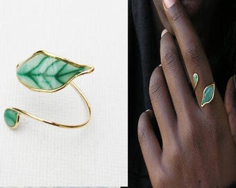 Leaf ring, Nature inspired ring, Nature ring, Ring leaf, Ring nature, Green ring. Botanical ring. Beautiful ring. Cheap ring.