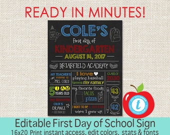 EDITABLE First Day of School sign, First Day of School Chalkboard, ANY GRADE, Back to School, 1st Day Printable Sign, Instant Download