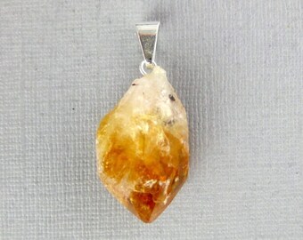 15% off Christmas in July Citrine Point Pendant-- Raw Citrine Quartz Point Pendant with Silver Plated Bail