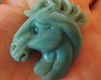 Carved Amazonite Horse Head Pendant Bead