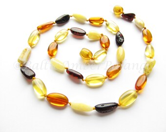 Baltic Amber Necklace Multicolor Olive Beads. For Adults