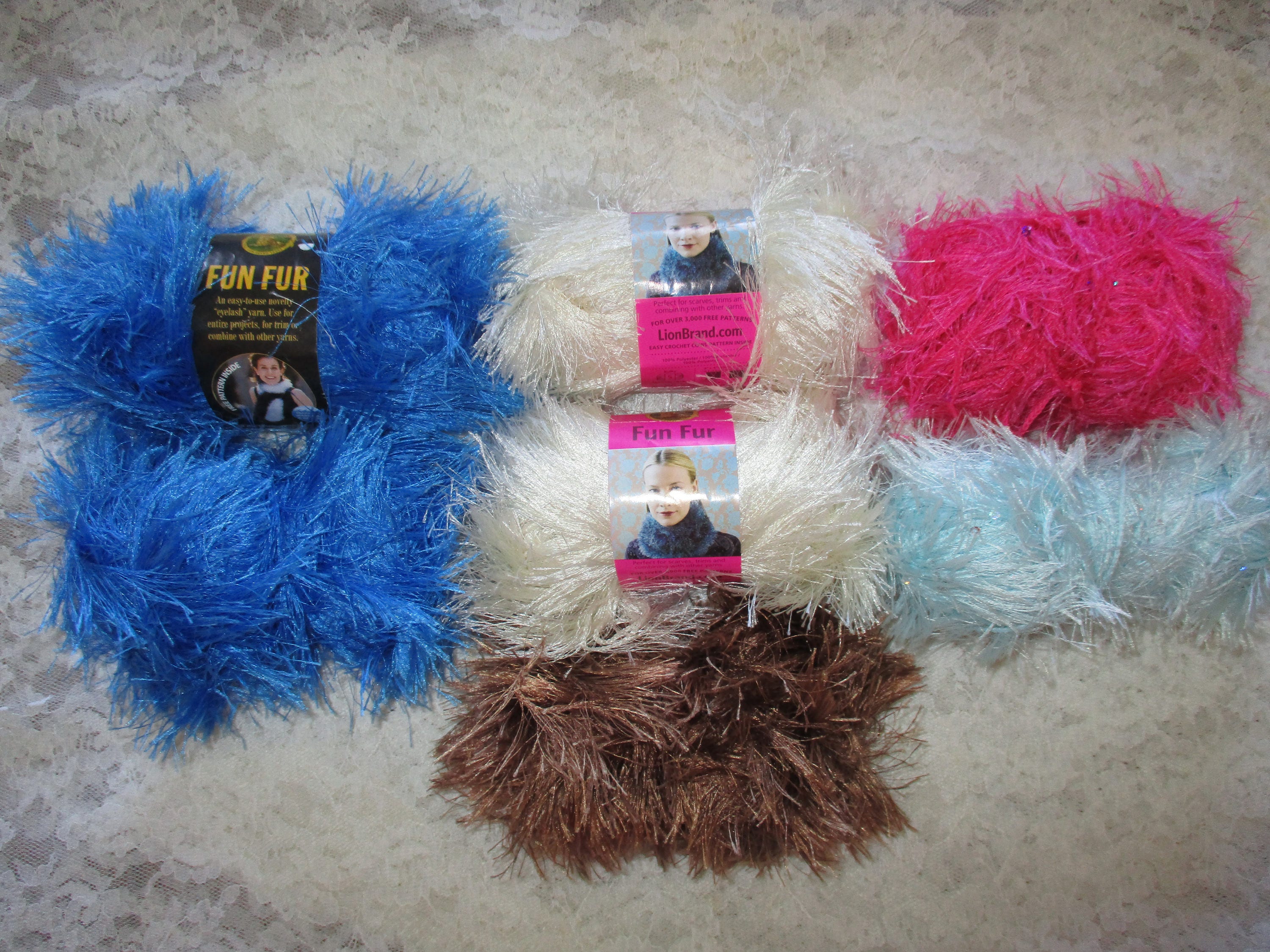Fun Fur Yarn Novelty Yarns Lion Brand Blue Ivory Pink 7