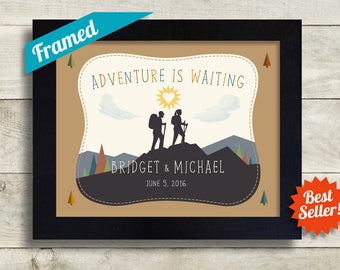 Adventure Awaits Gift for Hiker Newlywed Wedding Gift Outdoors Couple Nature Lovers Cabin Art Rustic Decor Canoe Camping Unique Couples Gift