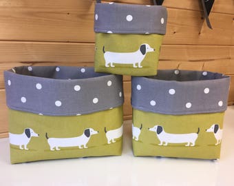 Dachshund Fabric storage basket doxie sausage dog organiser handmade fabric basket