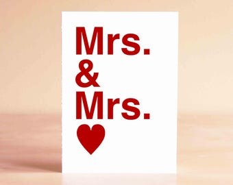 Lesbian Wedding Gift - Lesbian Wedding Card - Lesbian Anniversary Card - Mrs. & Mrs.