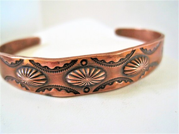 Native American Cuff - Copper Bracelet - Stamped Symbols - Mid Century Cuff