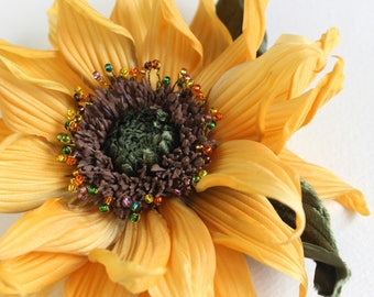 Silk sunflower brooch, sunflower wedding, summer wedding, sunflower jewellery, sunflower pin, fabric sunflower, silk flower corsage