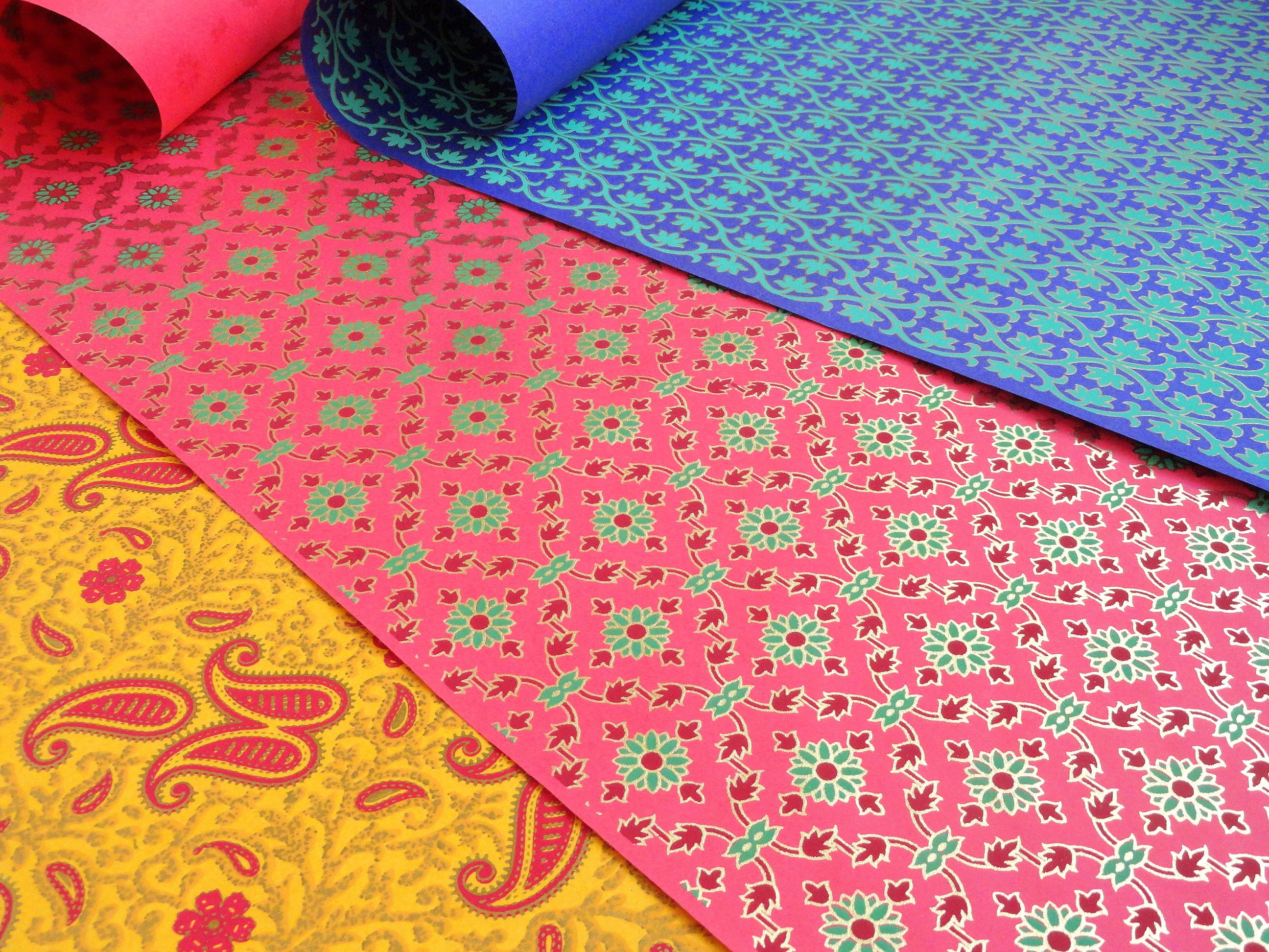 Indian Print gift Wrapping Papers, Golden outlines in Yellow, Red and
