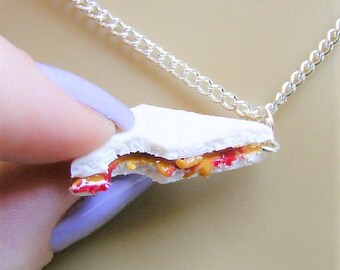 Food Jewelry PB and J Necklace, PB and J Pendant, Peanut Butter and Jelly Necklace, Miniature Food, Mini food Jewellery Polymer Clay, Kawaii