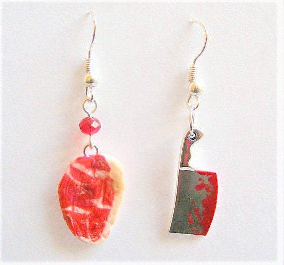 Food Jewelry Steak Earrings Meat Cleaver Earrings Meat Lover