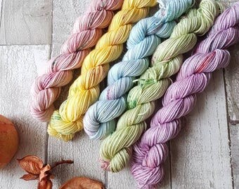 Mini Skein Yarn Set, Hand dyed yarn, speckled yarn, 5 x 20g skeins, 4ply yarn, sparkle sock, Yorkshire Dale Yarns, Floral Speckles colourway