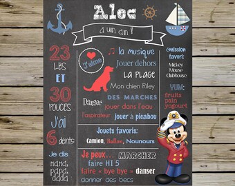 Magnifique Tableau noir personnalisé de Mickey Mouse nautique pour anniversaire d'enfant si vous me fournissez les informations :)