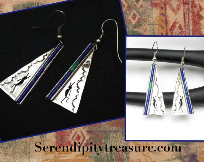 Azurite earrings - Sterling silver - tribal Triangle - dangle earrings - blue green gemstone