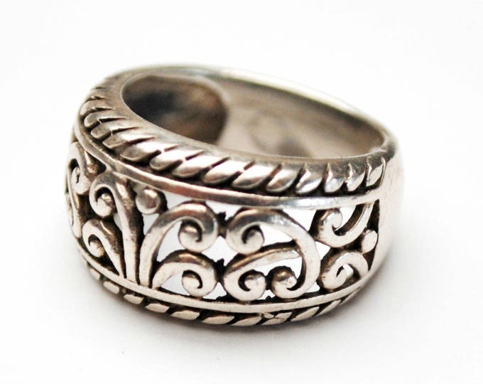 Sterling Filigree Ring - silver Scroll band - size 5.5