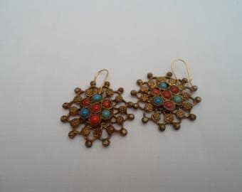 Gilt,red and blue starburst earrings