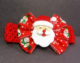 Christmas Headband, Baby Headband, Santa Claus Headband, Baby Head Band, Red Baby Girl Headband, Baby Christmas Hair Bow, First Christmas