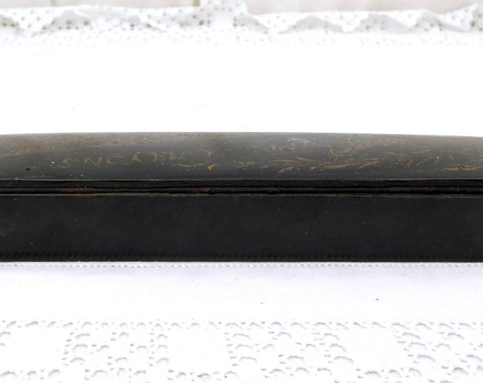 Antique Napoleon III / 3 Black Lacquer and Gold Gilt Carton Bouilli / Papier Mache Pencil and Fountain Pen Box, French Pen Holder, Desk