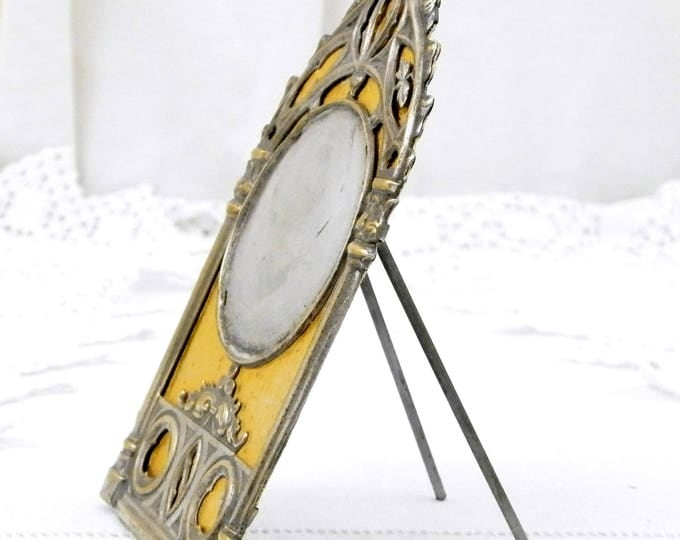 Antique French Gothic Style Silver and Gold Plated Picture Mount, Victorian Free Standing Picture Frame from France, Brocante Home Interior