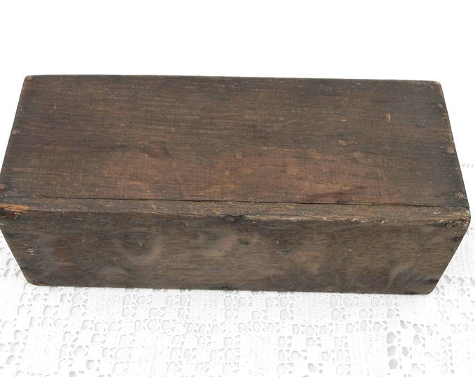 Antique French Primitive Dark Oak Wooden Rectangular Box with Sliding Lid, Rustic Farmhouse Oblong Box, Old Pencil Case, Country Decor
