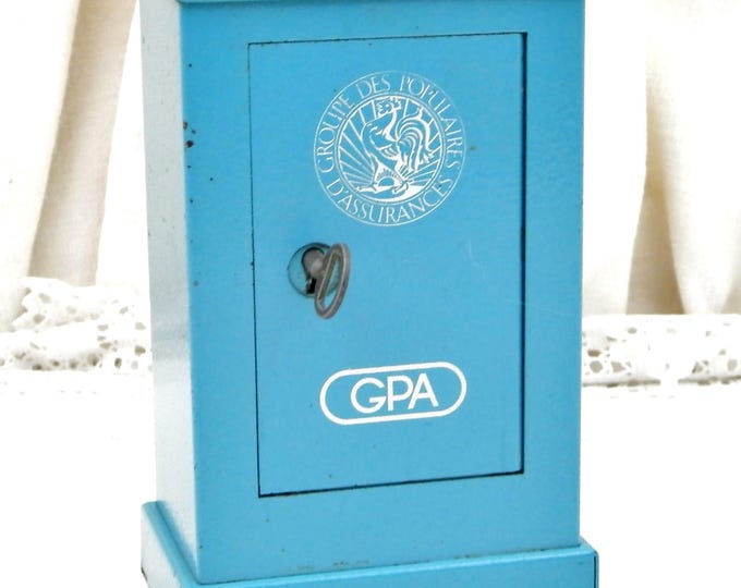 Vintage French Replica Blue Metal Cash Safe " Coffre Fort" Coin Bank / Still Bank/ Piggy Bank, Money Box from France Promotional Gift GPA