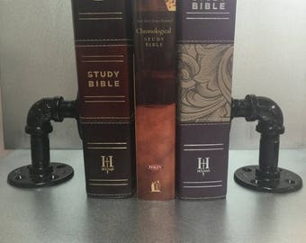 ON SALE Iron Pipe Book Ends ,Industrial Bookends , rustic bookends , steampunk bookends , modern bookends urban, metal