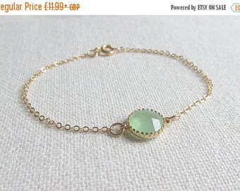 Mint Green Gold Bracelet, Dainty Modern Everyday Jewelry, Petite
