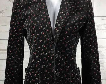 Vintage Patty Woodard Small/Medium Black Floral Print Velour Blazer
