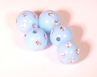 10 Pearl acrylic rhinestone round sky blue 10mm