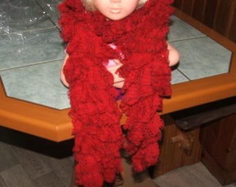 Red Plaid ruffle scarf - handmade