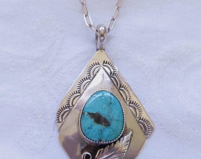 Navajo Sterling Turquoise Necklace Artisan Signed Lucille Calladitto Vintage Native American Turquoise Pendant Old Pawn Jewelry Southwestern
