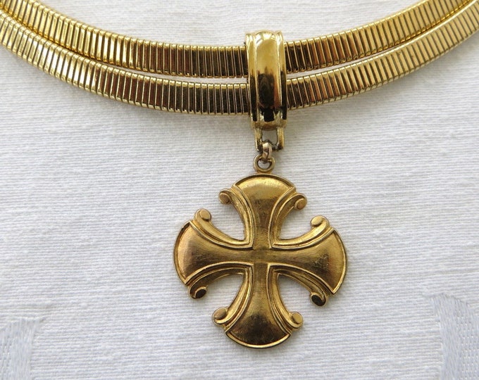 Givenchy Maltese Cross Necklace, Omega Chain, Vintage Malta Cross Choker Necklace, Designer Signed Jewelry, Paris Jewelry