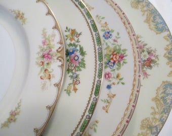 Vintage Mismatched China Dinner Plates, Bridal Luncheon,Wedding, Shabby, Bridal Gift, Dinner Party, Garden Party - Set of 4