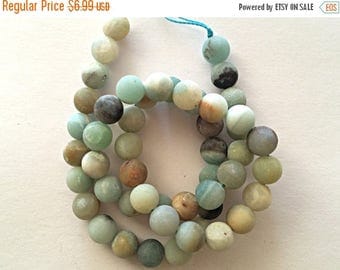 25% OFF 8mm Matte Amazonite Gemstone Beads Round Beads , Full Strand , Ocean Blue Gemstone Beads - 47 beads - SAMZ103