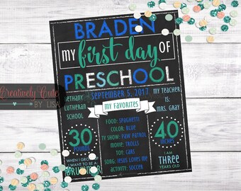 First Day of School Chalkboard / Printable / Chalkboard Sign / Personalized / Preschool / Kindergarten / Photo Prop / School Sign / Boy