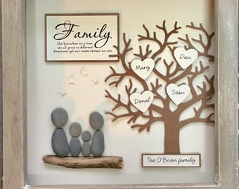 Pebble Art Family Tree Picture; ideal & unique gift for Mothers Day, family or friend, home decor. unique gifts made to order