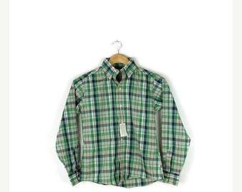 ON SALE Vintage Green Plaid Cotton Long Sleeve Blouse from 80's*