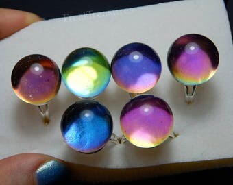 Galaxy orb resin adjustable hypoallergenic ring color shifting hologram, iridescent, holo crystal ball