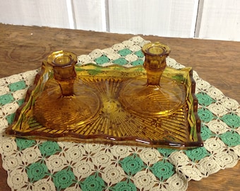 Pair of Vintage Amber candlestick holders